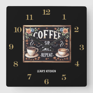 Carrée Coffeecore Horloge Café Mèmes Barista Chalkboard