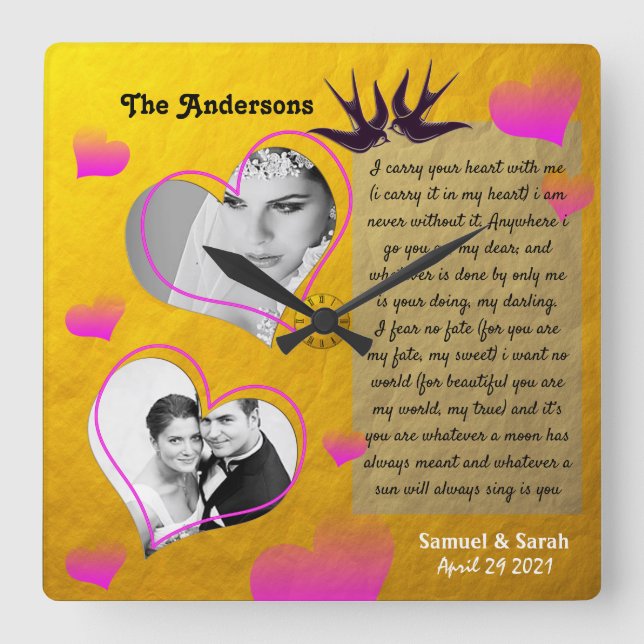 Carrée Collage de photos personnalisé Horloge de mariage  (Recto)