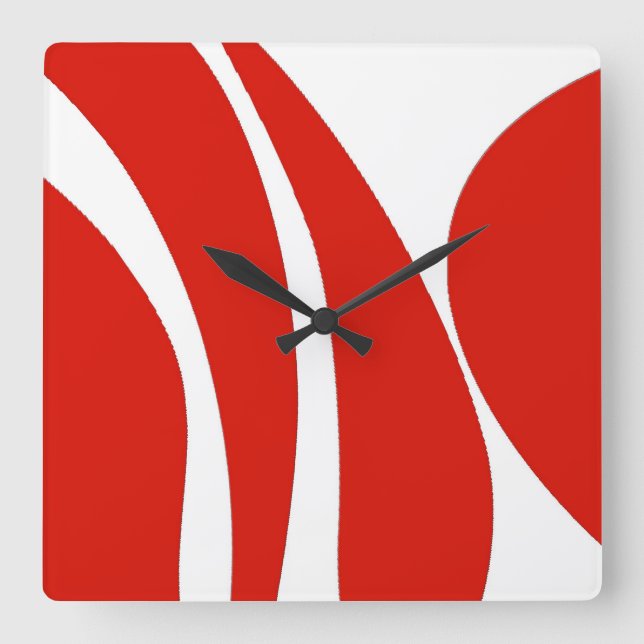 Carrée Conception rouge et blanche, géniale, horloge (Recto)