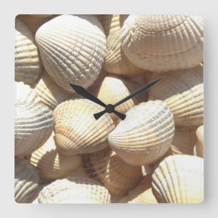 Carrée Coquilles de mer, plage d'été Horloge tropicale