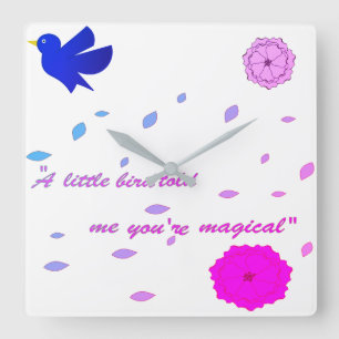 Carrée "Cottagecore Horloge Florale - Oiseau pourpre et F