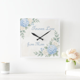 Carrée Couronne florale Horloge personnalisée