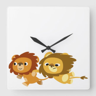 Carrée De mignons Lions de Cartoon dans une horloge mural