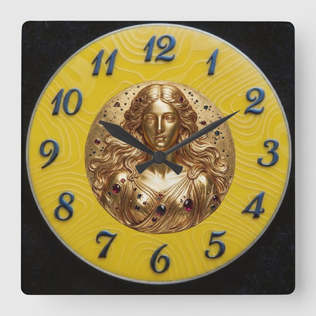 Carrée Déesse Nyx Or Citron Noir Horloge (Recto)