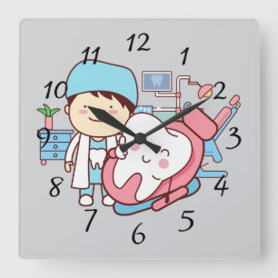 Carrée dentiste Animé avec grande horloge de dent
