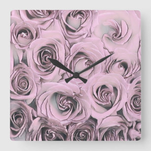 Carrée Dessin des roses roses roses Acrylique Horloge mur