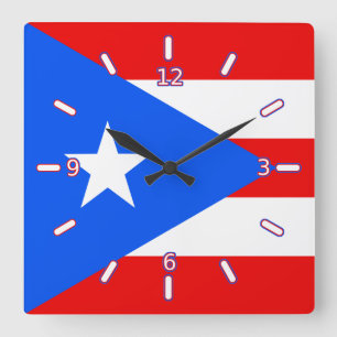 Carrée Drapeau de Porto Rico Horloge (Avec Chiffres)