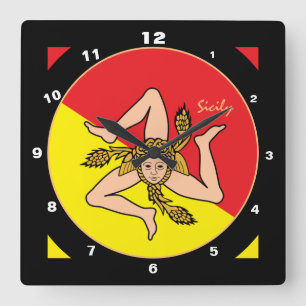 Carrée Drapeau sicilien, horloge mode/design sicilienne