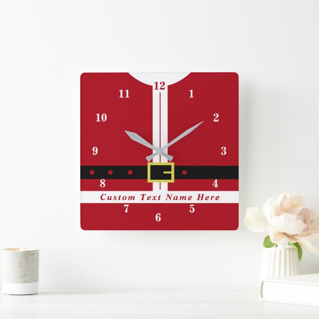Carrée Drôle Père Noël Design Horloge de Noël Texte perso (Maison)
