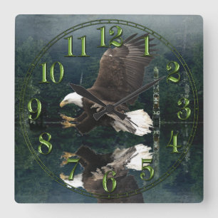 Carrée Eagle, Totem Pole & Forest Imaginaire Art Horloge