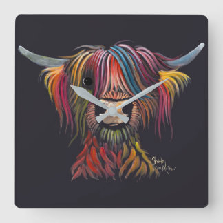 Carrée Ecosse Hairy Highland Cow ' OLIVER ' Horloge mural
