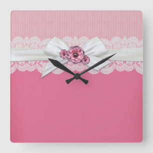 Carrée Élégante horloge à ruban rose floral
