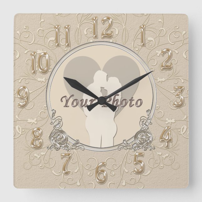 Carrée Élégante horloge PHOTO Mariage et cadeaux d'annive (Recto)