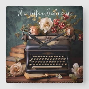 Carrée Élégante horloge Vintage de machine à écrire