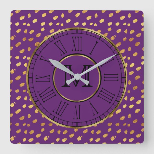 Carrée Élégante horloge violette et Mur or (Recto)