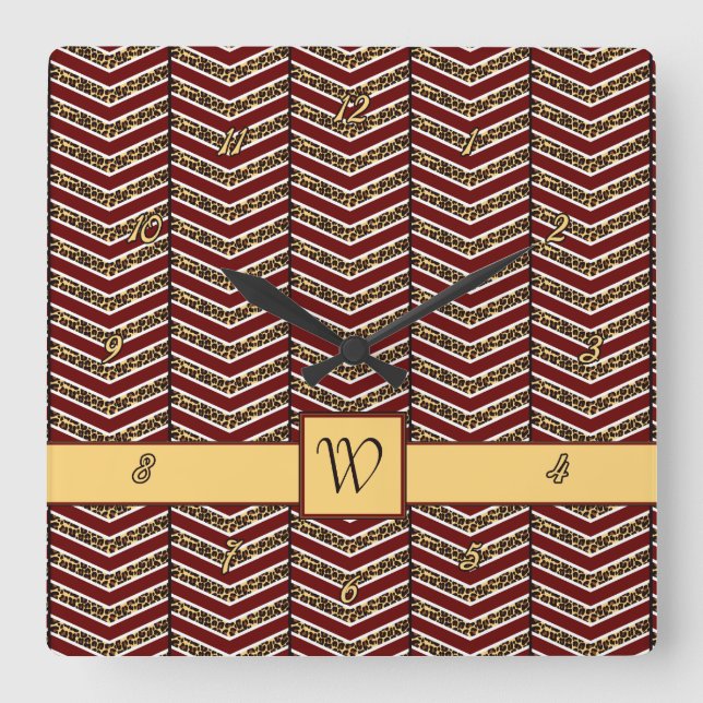 Carrée Empreinte de léopard Chevron Horloge (Recto)