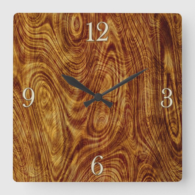 Carrée Érable Burlwood Nature Arbre Bois Effet Horloge (Recto)