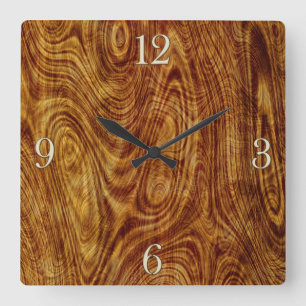 Carrée Érable Burlwood Nature Arbre Bois Effet Horloge