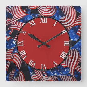Carrée Étoiles et rayures Courbes patriotiques Horloge C