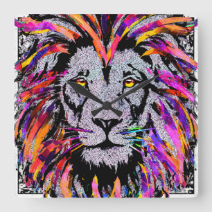 Carrée Face de lion - Réaliste Lion Dessins Horloge Mur