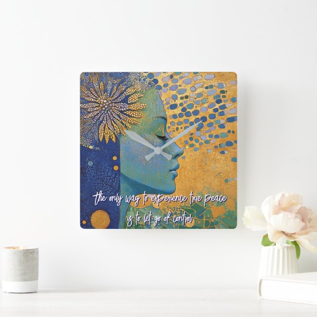 Carrée Femme Bleue Laisser Aller Contrôle Horloge Mur (Maison)