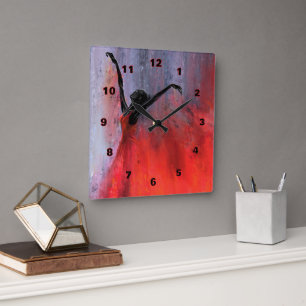 Carrée Femme Dansant Mur Horloge Dame En Rouge