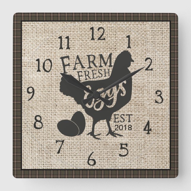 Carrée Ferme Fraîche Farmhouse Style Horloge rustique ave (Recto)
