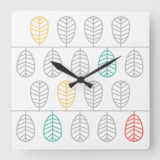 Carrée Feuille ! - Horloge suédoise scandinave de style (Recto)