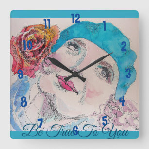 Carrée Fille au béret rouge à la rose Sois vrai Horloge d