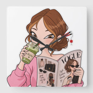 Carrée Fille Mignonne Matcha Mode Esthétique Horloge Mura