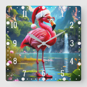 Carrée Flamant rose De Noël Comme Père Noël-47476 Horloge