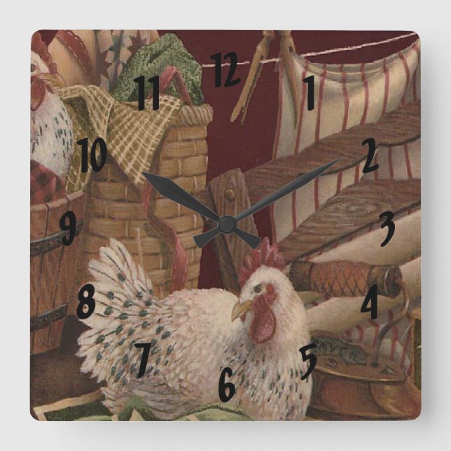 Carrée France Pays Hen Laverie Jour Imprimer Horloge (Recto)