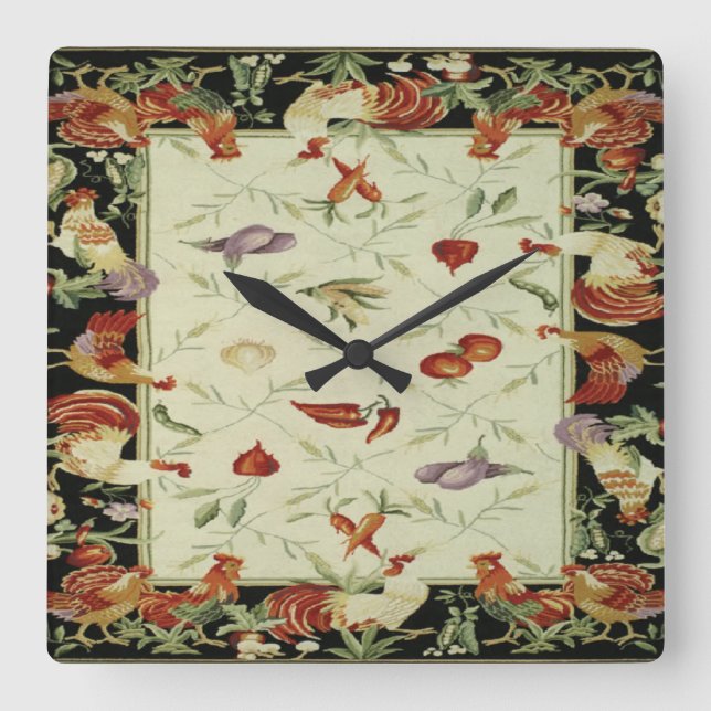 Carrée French Country Légumes Rosters Imprimer Horloge (Recto)