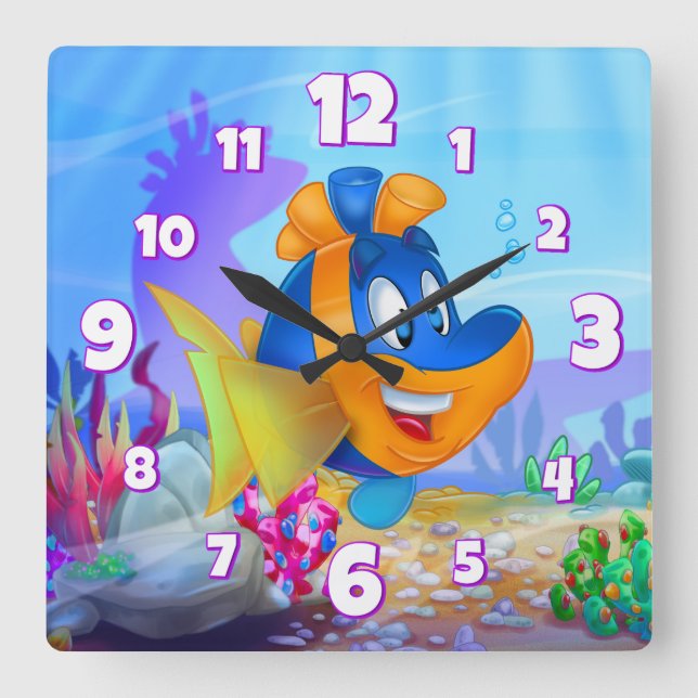 Carrée FriendFish mural horloge (Recto)