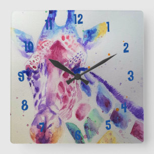 Carrée Girafe aquarelle animal horloge de la chambre d'en