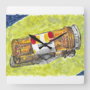 Carrée Grande bouteille de pilule aquarelle horloge mural