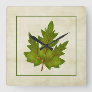 Carrée Green 2 Leaf Automne saison Horloge Carré à thème