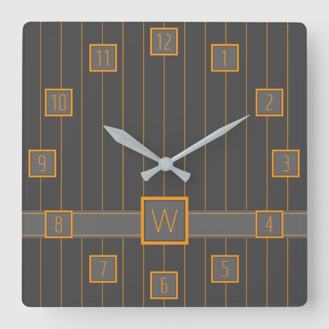 Carrée Gris avec horloge à rayures orange (Recto)