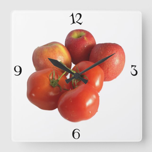 Carrée Gros Horloge mural pommes et tomates (Recto)