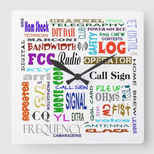 Carrée Ham Radio Word Collage Mur Horloge Personnaliser! (Recto)