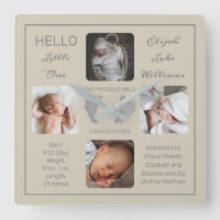 Hello Little One Baby Four Photo Carré Horloge mur