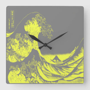 Carrée Horloge à grande onde jaune et gris