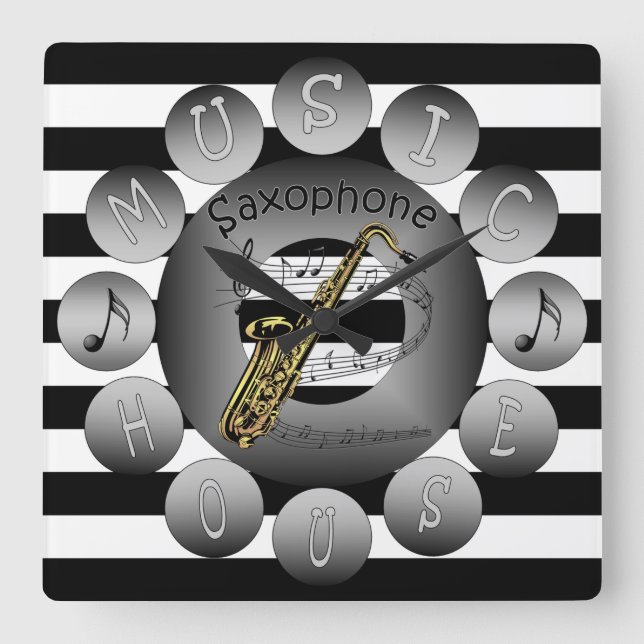 Carrée Horloge À Musique ~Saxophone~ Échelle Spirale~Stri (Recto)