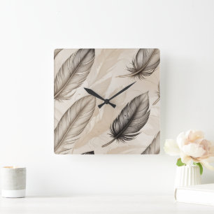 Carrée Horloge à Plumes Élégantes