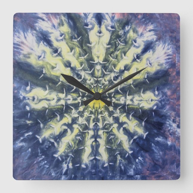 Carrée Horloge Abstraite en plume de paon (Recto)
