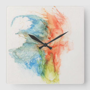 Carrée Horloge abstraite moderne d'aquarelle