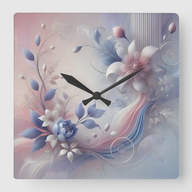 Carrée Horloge Abstraite Pastel Floral (Recto)
