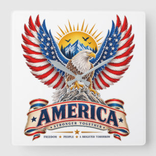 Carrée Horloge America Patriotique Plus Forte Ensemble