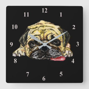 Carrée Horloge amusante avec chien Carlin - Couleurs pers