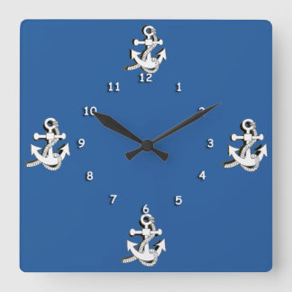 Carrée Horloge - Ancres blanches